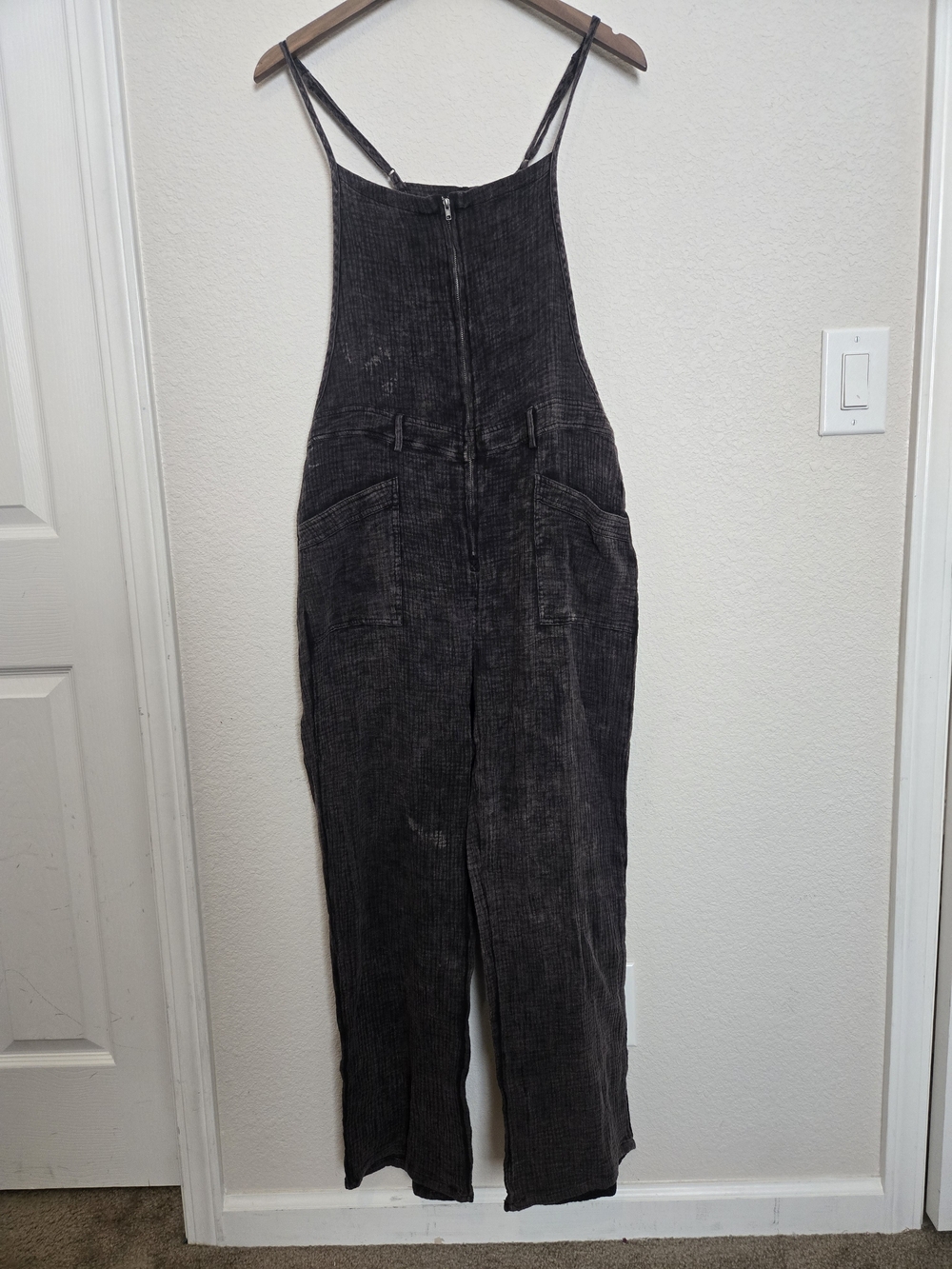 Mystree Black Fabric Zip-Front Overalls